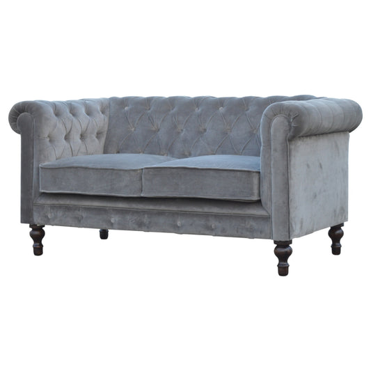 Chesterfield Grey Velvet Loveseat