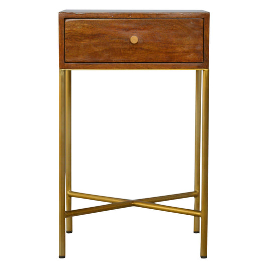 Chestnut End Table with Gold Base