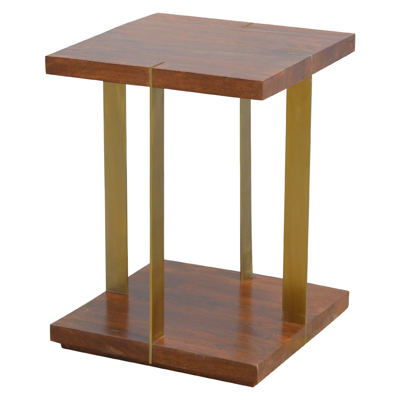 Open Chestnut End Table with 4 Gold Panels