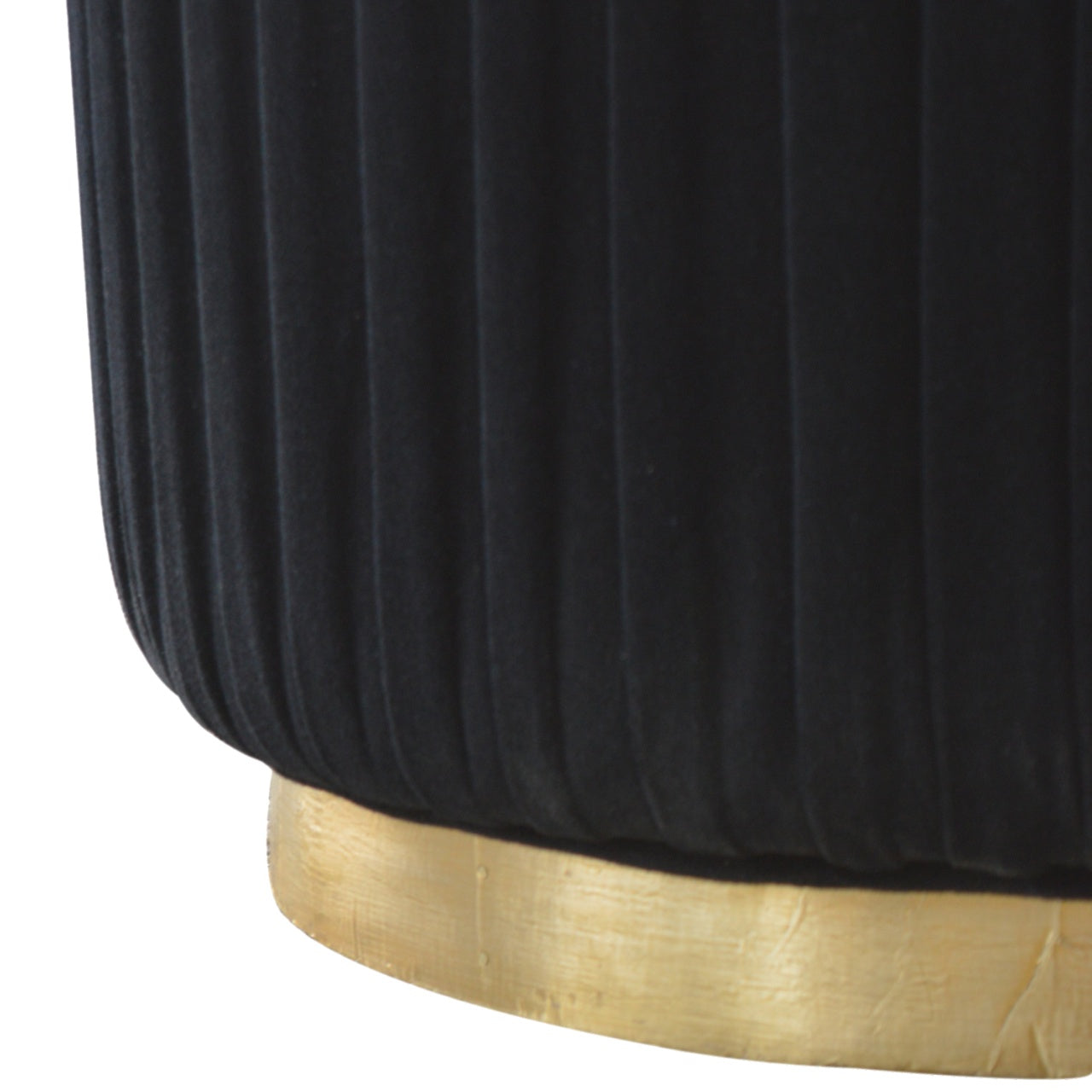 Pleated Footstool in Black Velvet with Gold Base