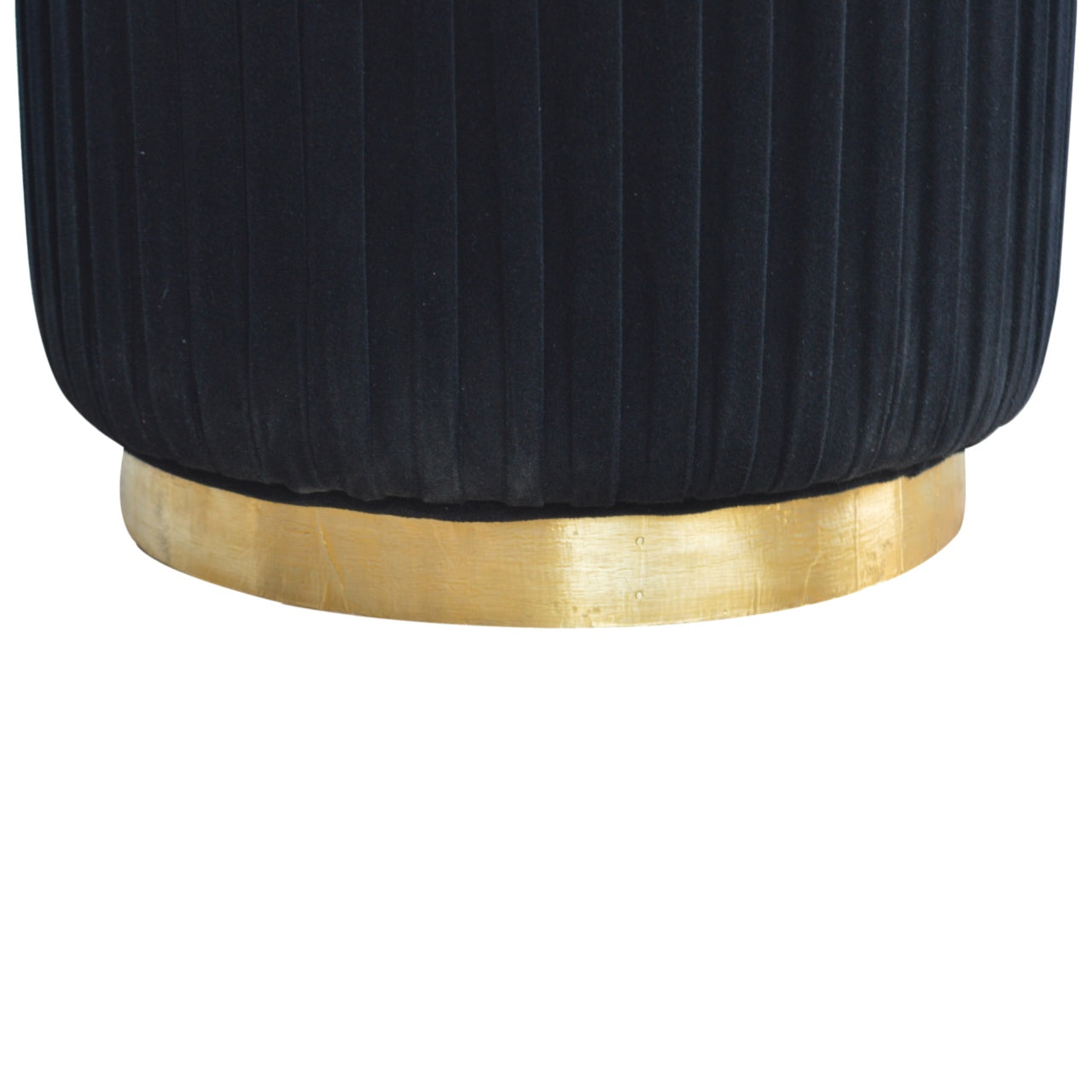 Pleated Footstool in Black Velvet with Gold Base