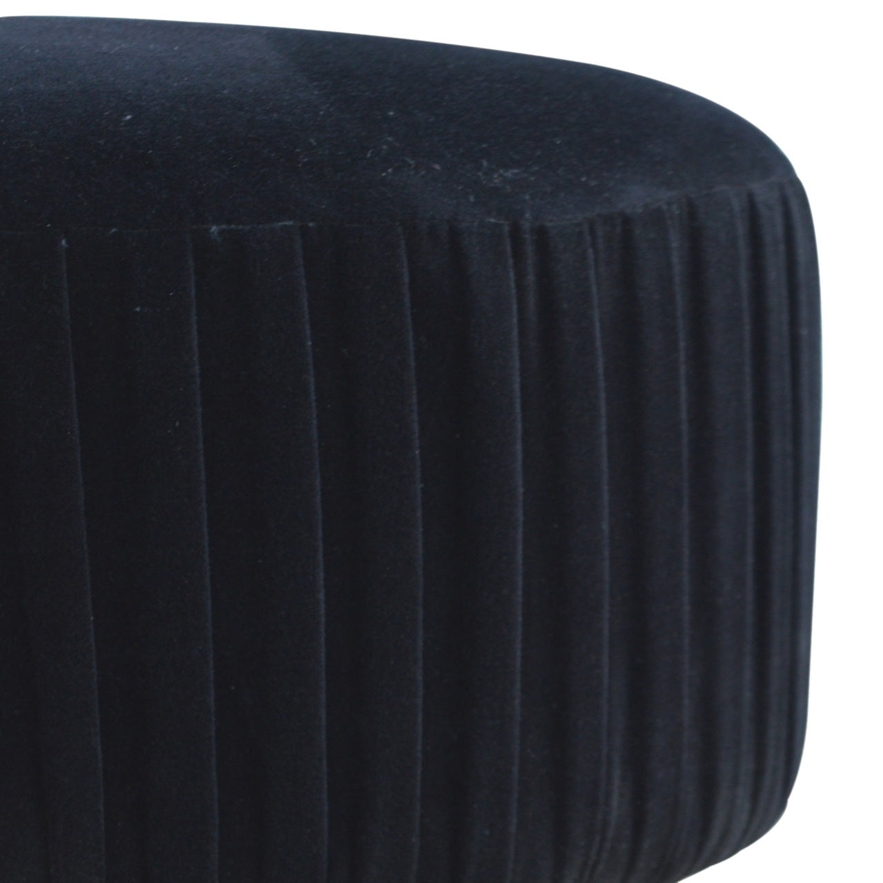 Pleated Footstool in Black Velvet with Gold Base