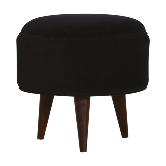 Nordic Round Black Velvet Footstool