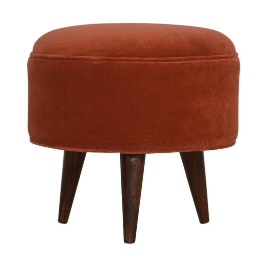 Nordic Round Brick Red Velvet Footstool