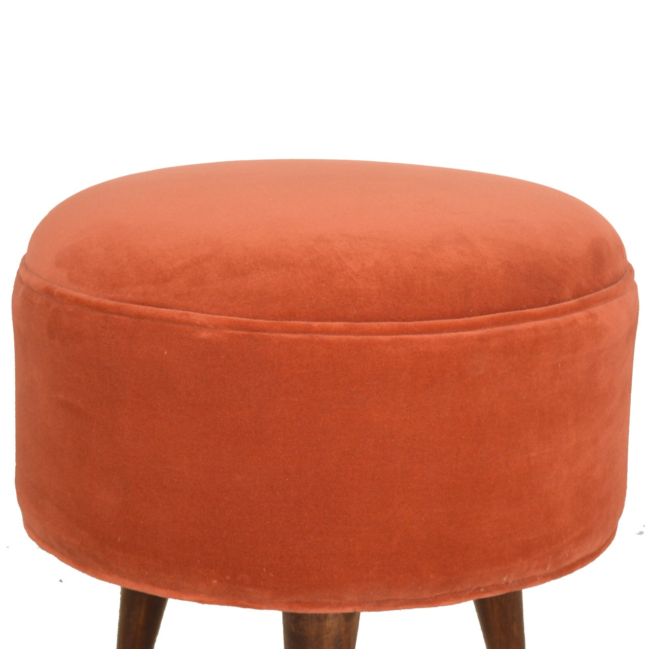 Nordic Round Brick Red Velvet Footstool