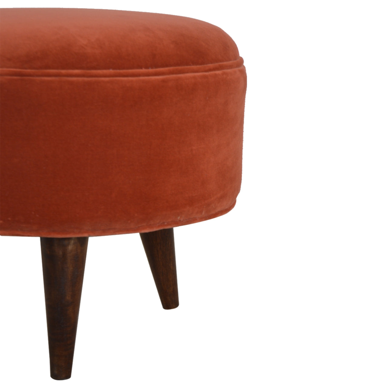 Nordic Round Brick Red Velvet Footstool