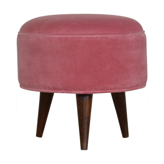 Nordic Round Pink Velvet Footstool