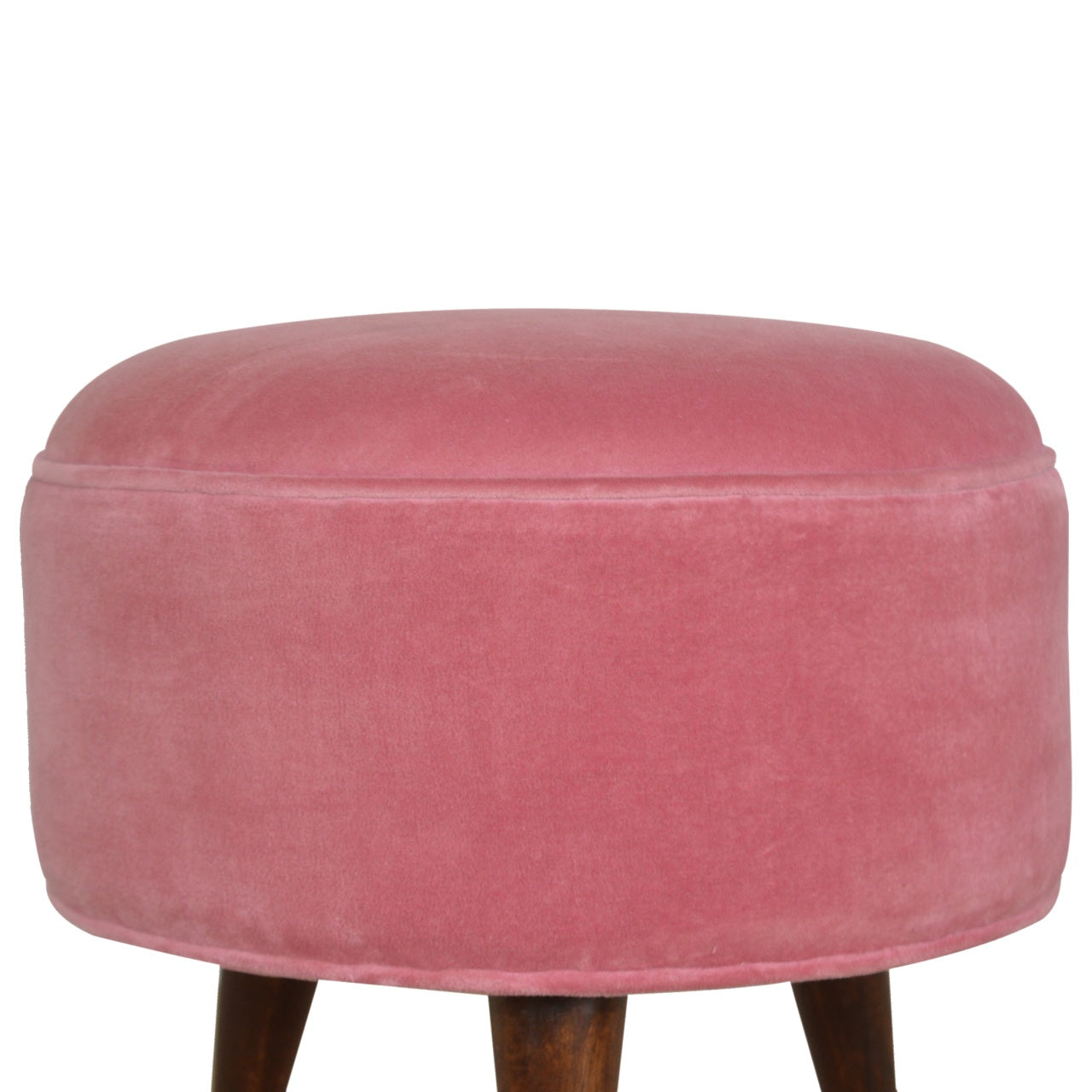 Nordic Round Pink Velvet Footstool