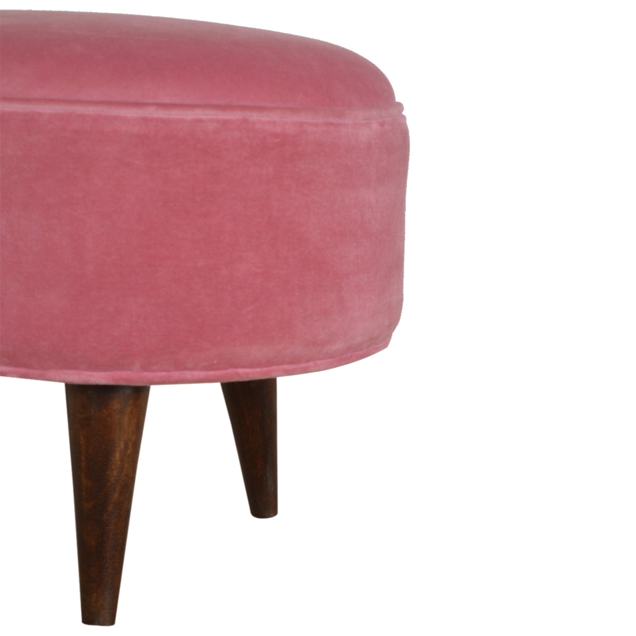 Nordic Round Pink Velvet Footstool