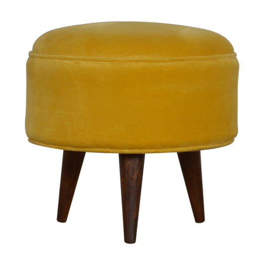 Nordic Round Mustard Velvet Footstool