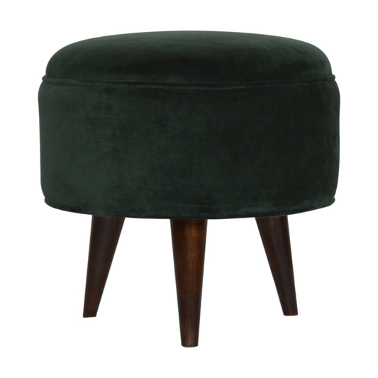 Nordic Round Emerald Green Velvet Footstool