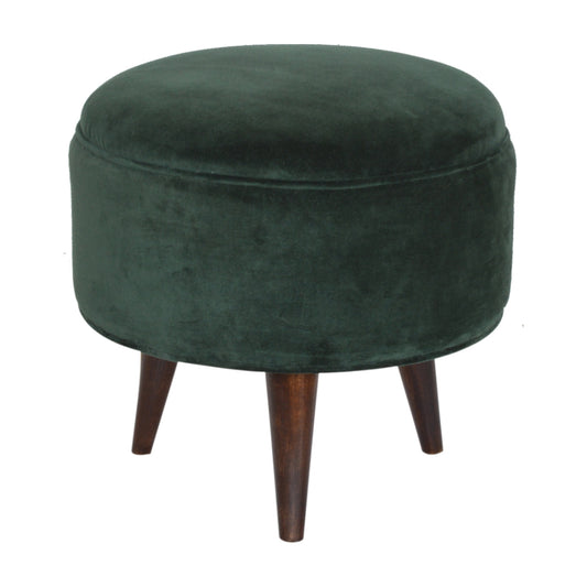 Nordic Round Emerald Green Velvet Footstool