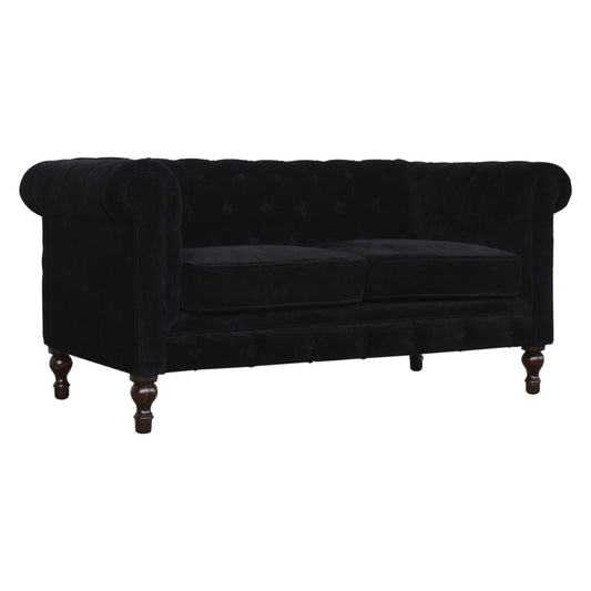 Chesterfield Black Velvet Loveseat