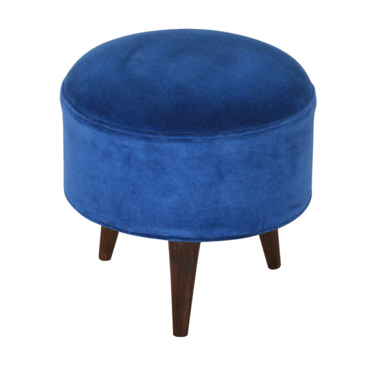 Nordic Round Royal Blue Velvet Footstool