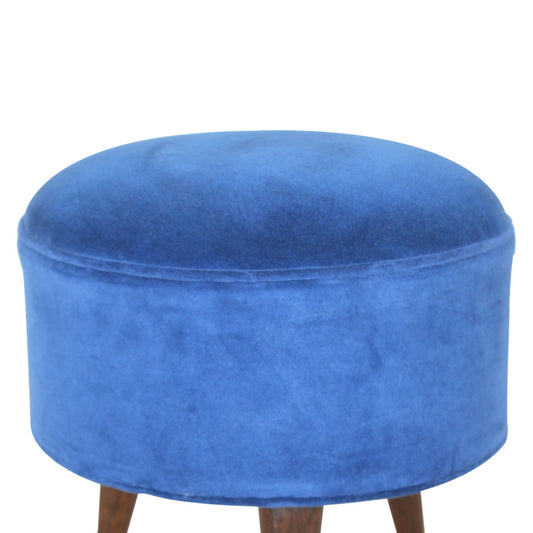 Nordic Round Royal Blue Velvet Footstool