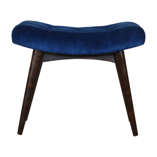 Nordic Royal Blue Cotton Velvet Curved Bench