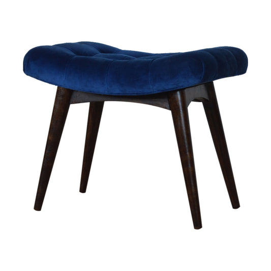 Nordic Royal Blue Cotton Velvet Curved Bench