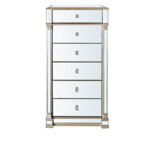 Glam Champagne Mirrored 6 Drawer Tallboy