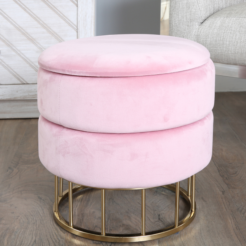 Zoe Blush Pink Round Storage Stool