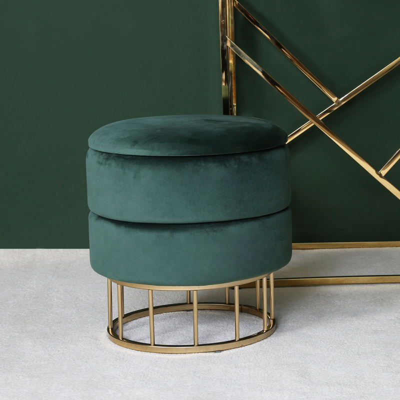 Zoe Forest Green Round Storage Stool