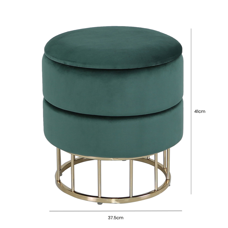 Zoe Forest Green Round Storage Stool