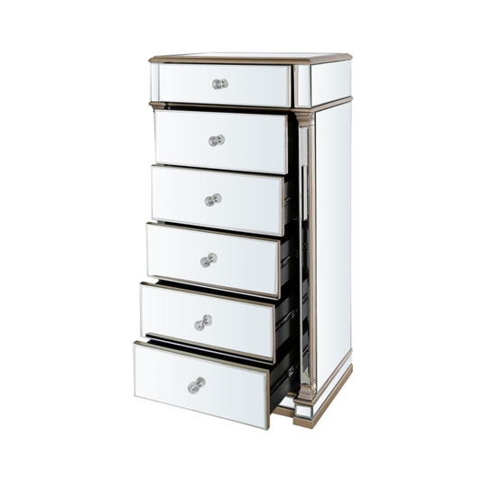 Glam Champagne Mirrored 6 Drawer Tallboy