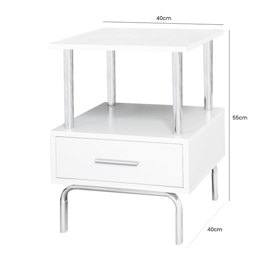 Charly White and Chrome Bedside Table